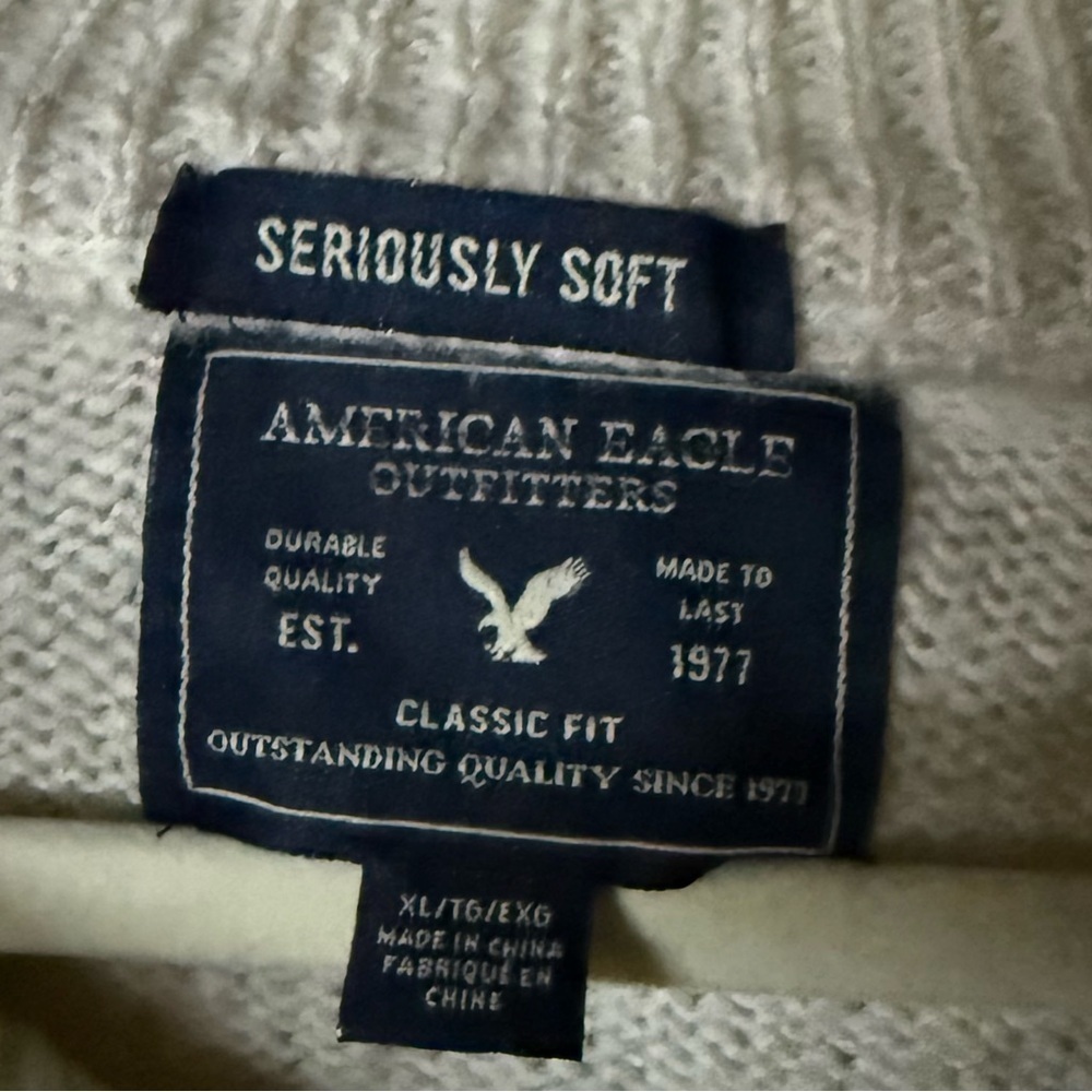 American Eagle Sweater Cream Gray Men's Seriously Soft Shawl Collar Cabincore XL - Picture 3 of 3
